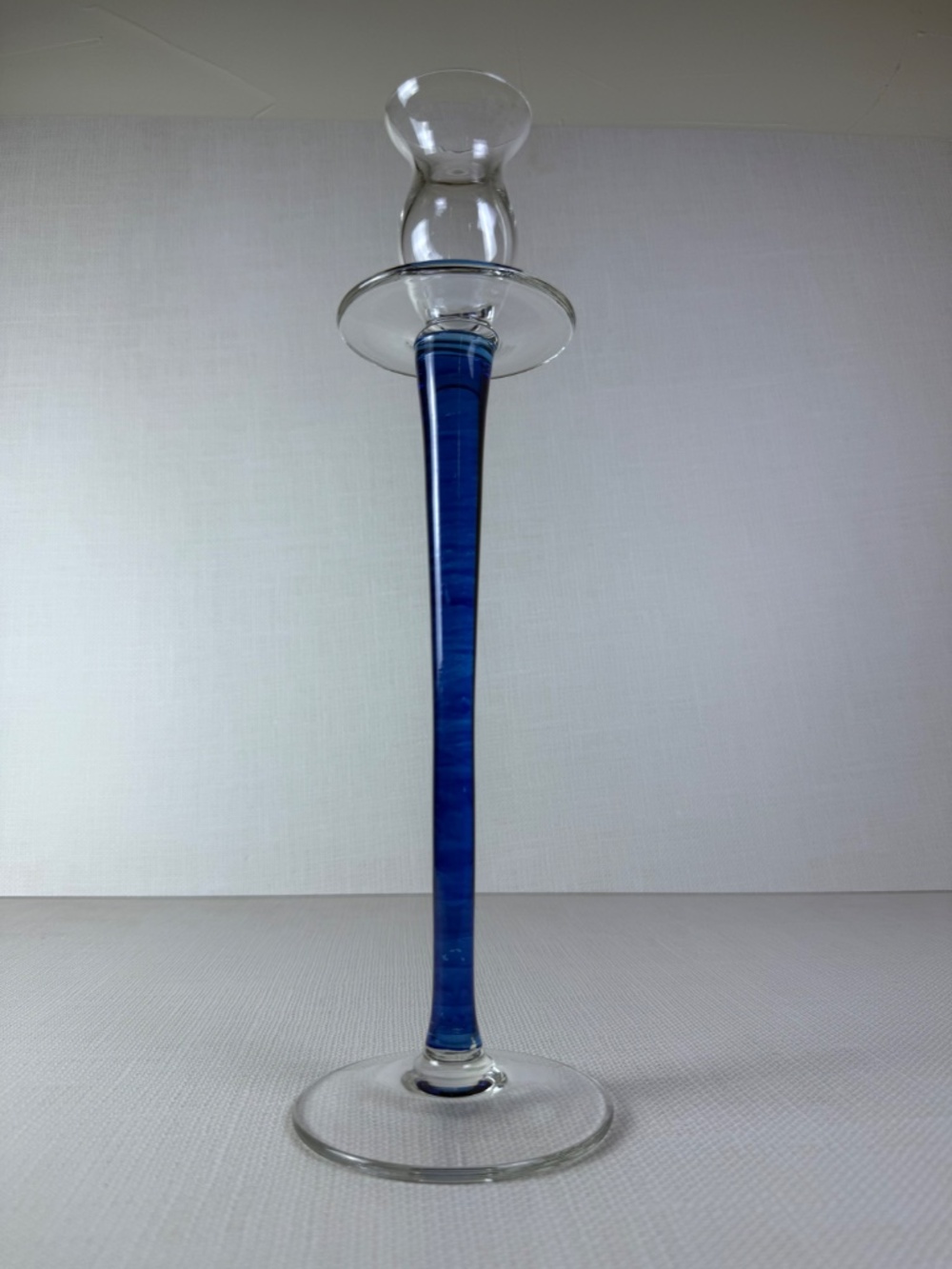 Vintage Art Glass Candlestick Holder — Cobalt Blue Stem with Hurricane Top - Picture 7 of 15